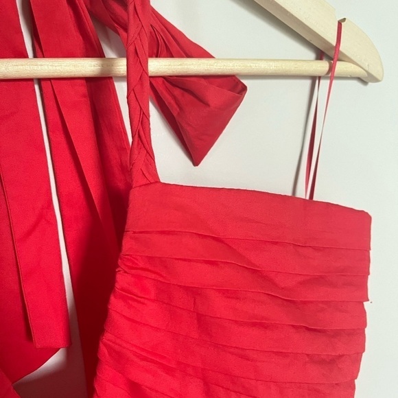 Jason Wu Red Maxi Halter Dress Deep V Backless Drop Waist Eyelet Detail NWT Sz L - Picture 6 of 11